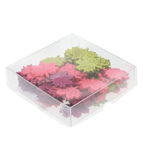 Artikel Ahornblad træ til spredning af assorterede farver 4cm 72 stk