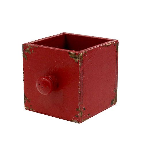 Trækasse, skufferød 9x9x9cm 1p
