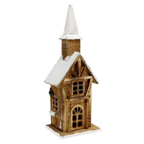 Floristik24 Trækirke med LED-belysning naturlig, hvid 42cm