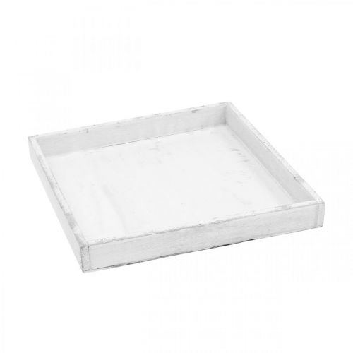 Artikel Dekorativ bakke hvid firkantet træbakke shabby chic 24,5×24,5cm