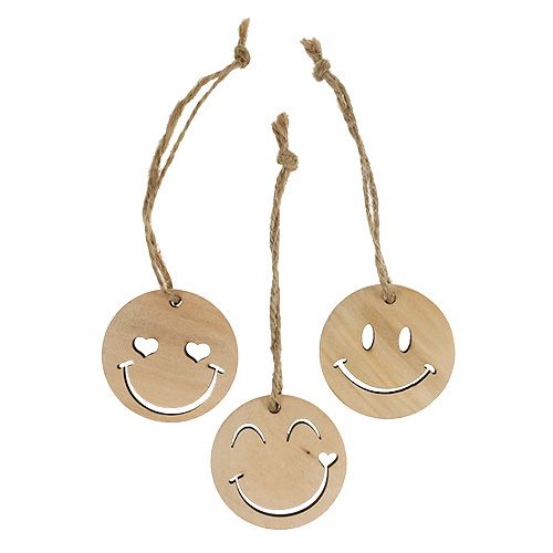 Artikel Trævedhæng Emoticon Emoticon® Ø4cm natur 24 stk