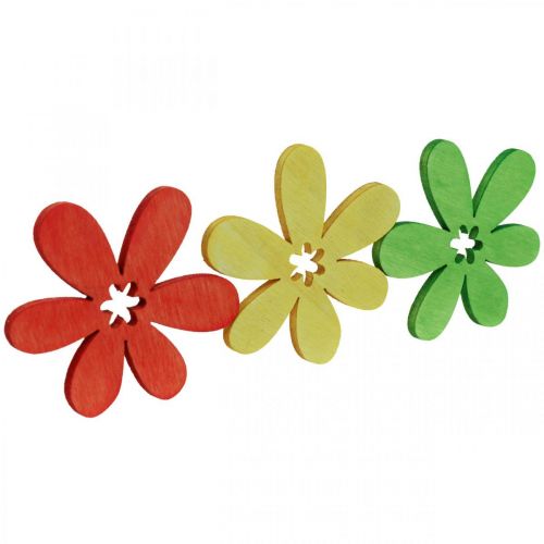 Artikel Træblomster spredt dekoration blomster træ gul/orange/grøn Ø4cm 72 stk.