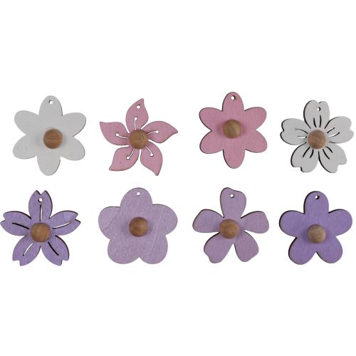 Træblomster hængende dekoration træ lilla, pink, hvid 4,5 cm 24 stk.