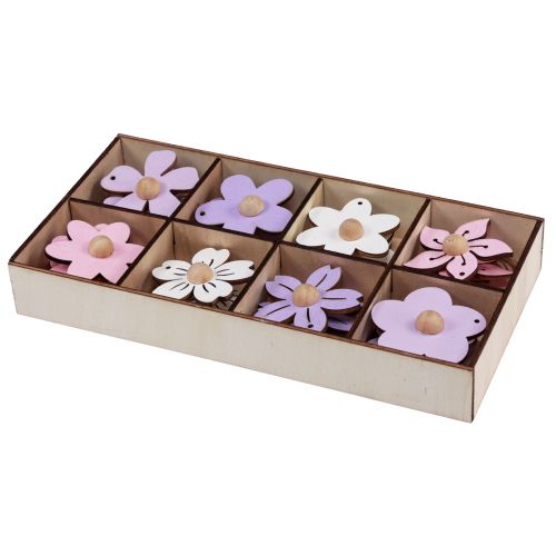Artikel Træblomster hængende dekoration træ lilla, pink, hvid 4,5 cm 24 stk.