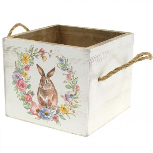 Floristik24 Deco Plantebakke Shabby Wood Hvid Kanin Plantekasse 12×14×14cm