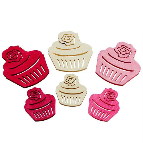 Floristik24 Træ cupcakes borddekoration pastelfarver muffins fødselsdagsdekoration 24 stk