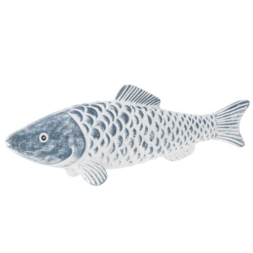 Træfisk i blå og hvid, fiskedekoration, træmel, 35 cm, 1 stk. købe | Floristik24.dk