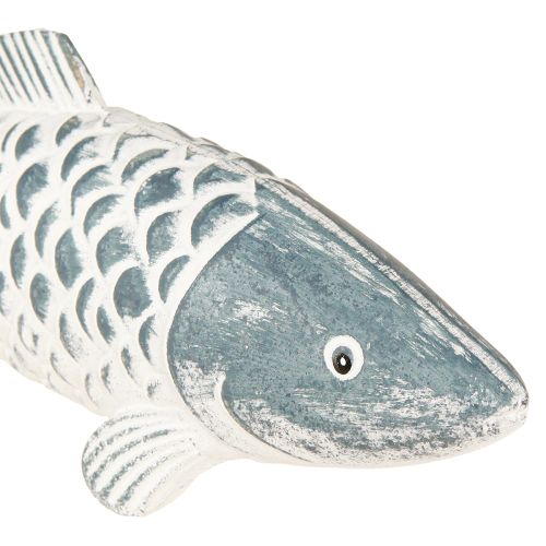 Artikel Træfisk i blåt hvidt træmel L23cm/35cm Sæt med 2