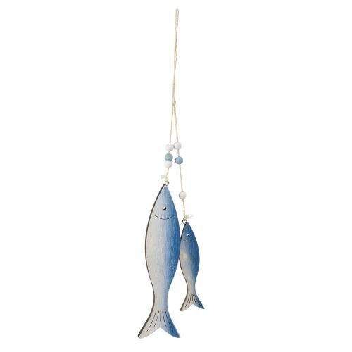 Fiske dekorative bøjler i træ fisk blå hvid 11,5/20 cm sæt af 2