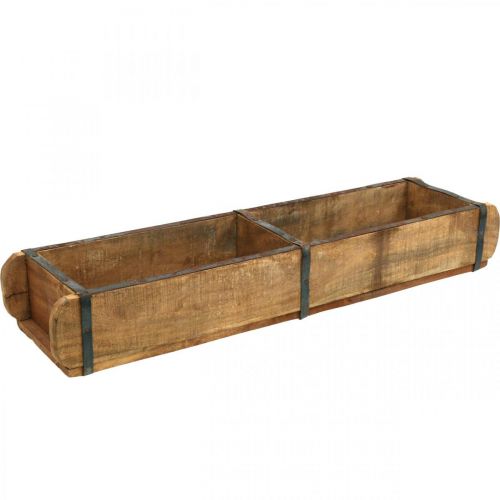 Artikel Plantekasse i træ med metalbeslag, dobbelt murstensform, vintage plantekasse L57cm