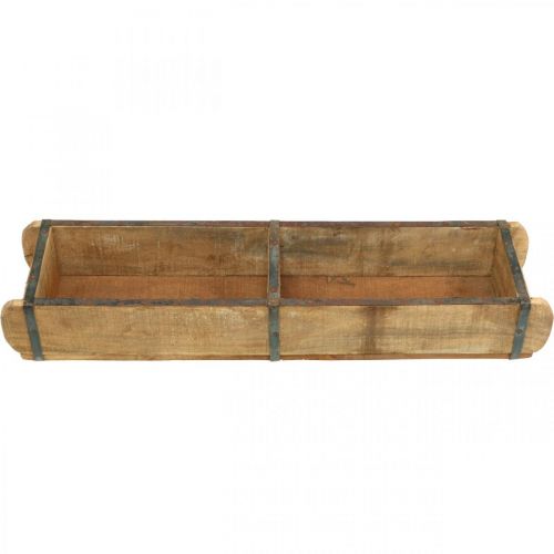 Artikel Plantekasse i træ med metalbeslag, dobbelt murstensform, vintage plantekasse L57cm