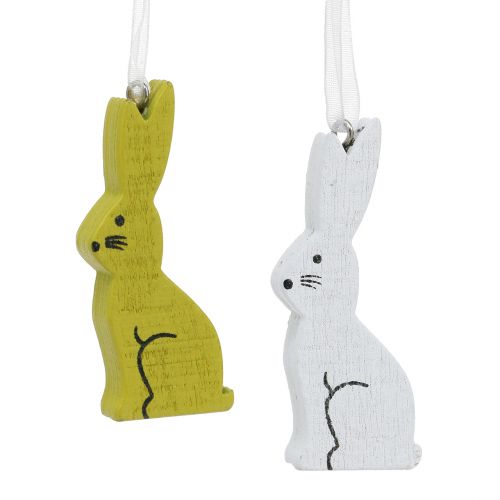 Floristik24 Træ kanin til at hænge grøn, hvid 2,5 cm x 6,5 cm 10stk