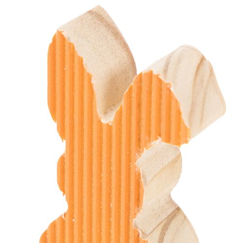 Artikel Træpynt af påskeharer, gul og orange, 4x8 cm, 6 stk.