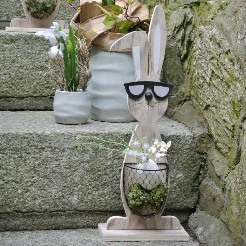 Artikel Trækaniner med solbriller og kurvnatur, påskedekoration, kaninfigur med plantekurv, forårsdekoration 2 stk.