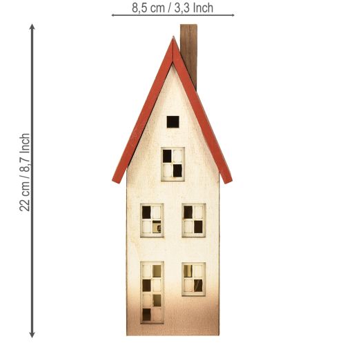 Artikel Træhusdekorationslyshus naturrødt til batteri 8,5×6,5×22 cm
