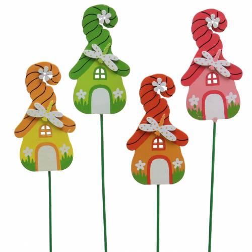 Floristik24 Blomsterknop Kabouterhus med pind Assorteret 5 × 9cm 16stk