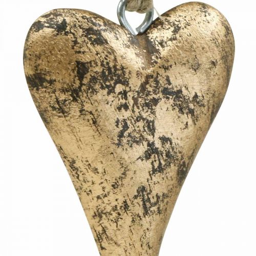 Floristik24 Træ hjerte guld effekt, Valentinsdag, bryllupsdekoration 10 × 7 cm