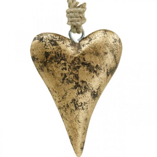 Floristik24 Træ hjerte guld effekt, Valentinsdag, bryllupsdekoration 10 × 7 cm