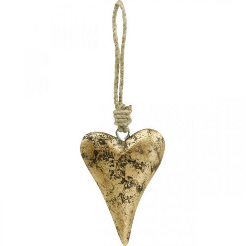Floristik24 Træ hjerte guld effekt, Valentinsdag, bryllupsdekoration 10 × 7 cm
