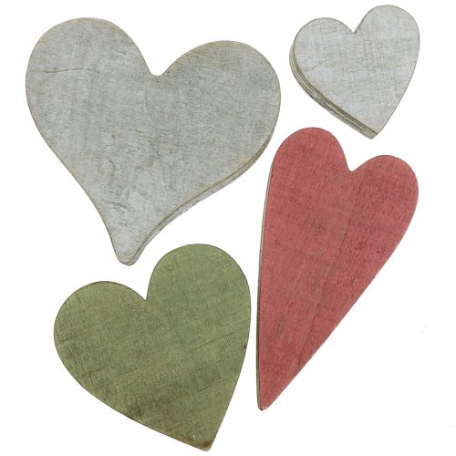 Floristik24 Træhjerter hjerter dekoration grå rød grøn 3-6,5cm 8stk