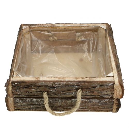 Floristik24 Naturlig trækasse med rebhåndtag 25x25cm H9cm