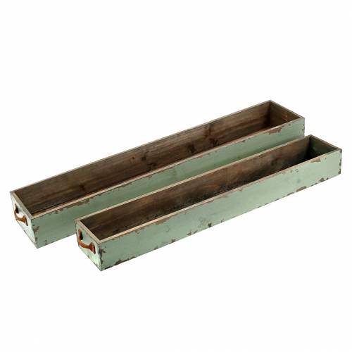Planter trækasse med håndtag antikgrøn 74 × 14/66 × 11 cm sæt med 2