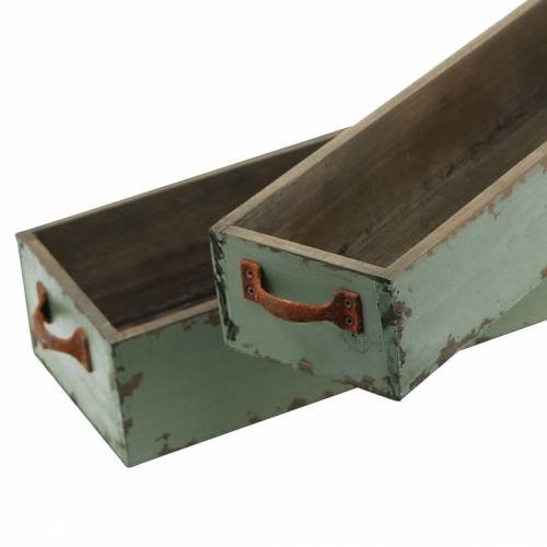 Floristik24 Planter trækasse med håndtag antikgrøn 74 × 14/66 × 11 cm sæt med 2
