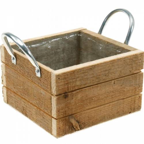 Floristik24 Plantekasse trækasse med håndtag natur 16,5×16,5cm