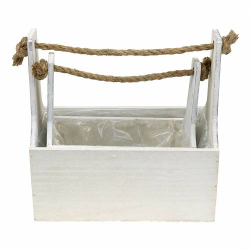 Floristik24 Plantekasse værktøjskasse med håndtag trækasse hvid 27 × 15 cm / 22 × 10,5 cm