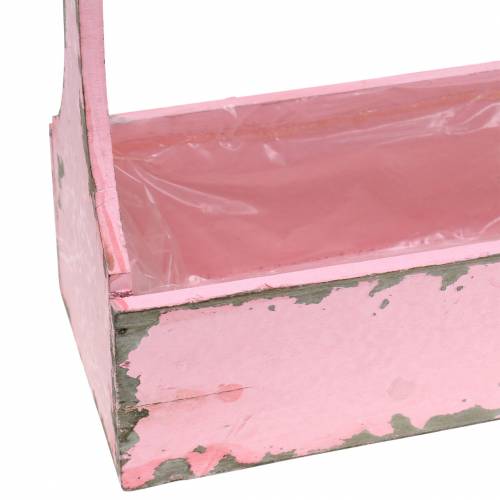 Floristik24 Plantekurv værktøjskasse med jutehåndtag pink brugt look 28x12x24cm 1 stk