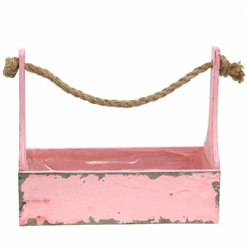 Floristik24 Plantekurv værktøjskasse med jutehåndtag pink brugt look 28x12x24cm 1 stk