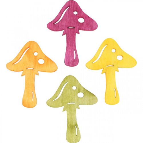 Artikel Spredte dekorationssvampe, efterårsdekoration, lykkesvampe til dekoration af orange, gul, grøn, pink H3,5/4cm B4/3cm 72 stk.