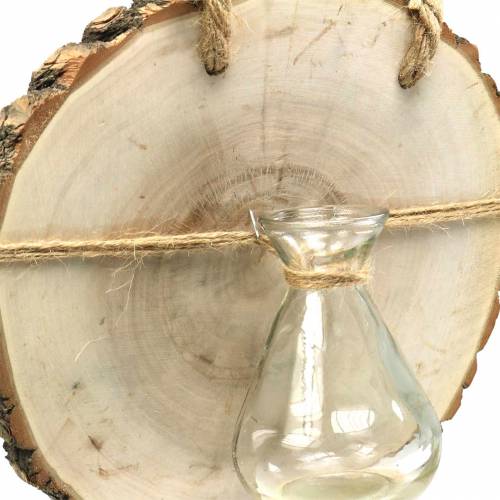 Artikel Træskive med glasvase til ophæng Ø22cm