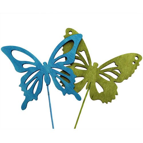 Artikel Træsommerfugl med tråd assorterede farver. 8cmx6cm L28cm 18 stk