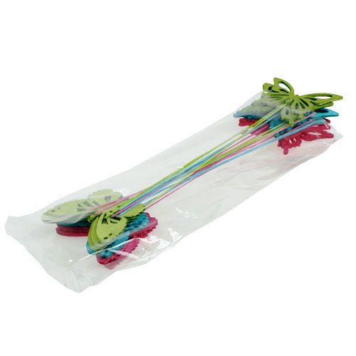 Artikel Træsommerfugl med tråd assorterede farver. 8cmx6cm L28cm 18 stk
