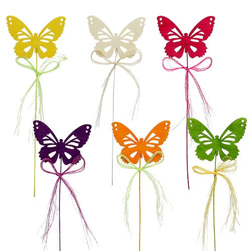 Floristik24 Træ sommerfugle på wiren forskellige farver 8 cm 24stk