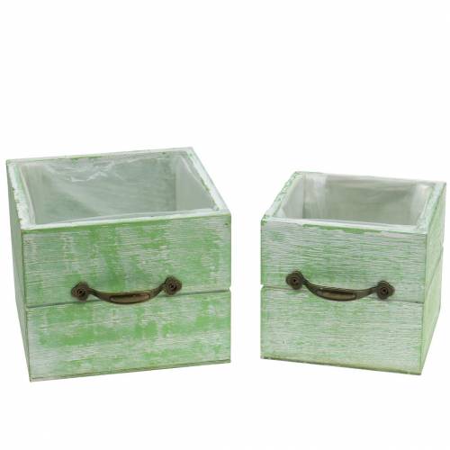 Artikel Plantekasse træskuffe lysegrøn 15x15/12x12cm sæt med 2 stk