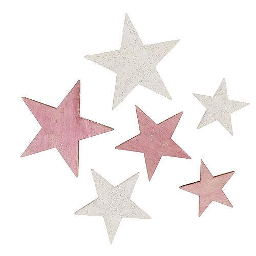 Floristik24 Træstjerne 3-5cm pink/hvid med glitter 24 stk