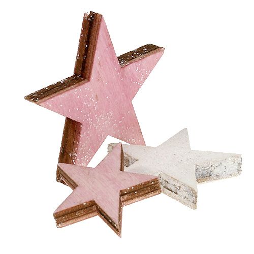 Floristik24 Træstjerne 3-5cm pink/hvid med glitter 24 stk