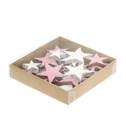 Floristik24 Træstjerne 3-5cm pink/hvid med glitter 24 stk