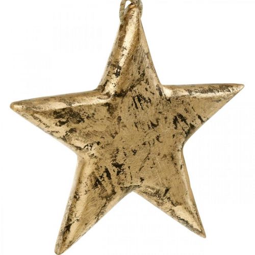 Artikel Stjerne at hænge, træ dekoration med guld effekt, advent 14cm × 14cm
