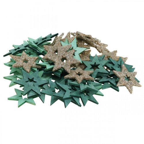 Artikel Scatter dekoration træstjerne grøn, glitter julestjerne mix 4cm 72 stk