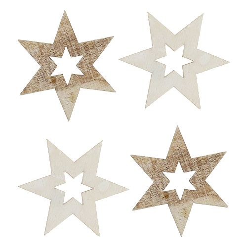 Floristik24 Træstjerner 4cm natur/hvid 72 stk