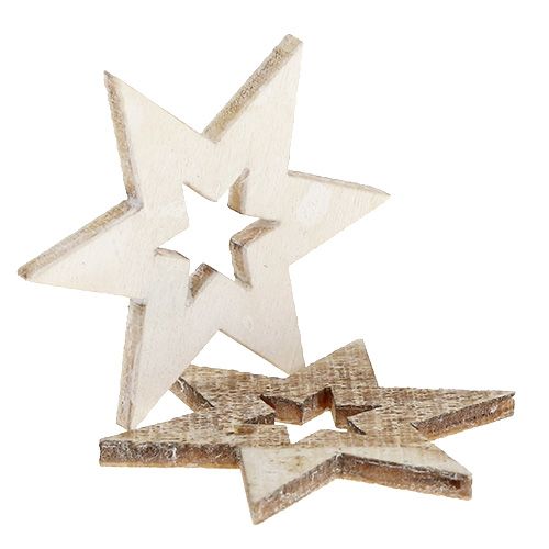 Floristik24 Træstjerner 4cm natur/hvid 72 stk