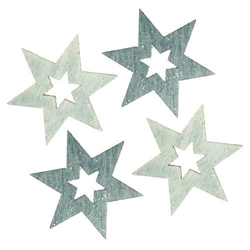 Træstjerner 4cm grå med glitter 72 stk