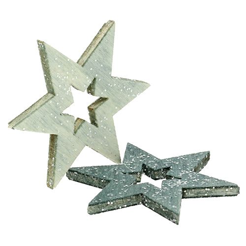 Floristik24 Træstjerner 4cm grå med glitter 72 stk