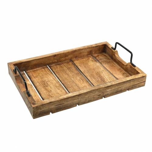 Floristik24 Træbakke med håndtag mango antikt look 38,5 × 25cm