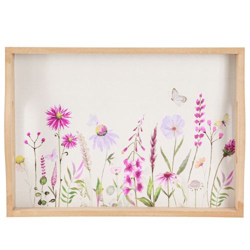 Artikel Træbakke rektangulær natur blomster sommerfugl L35cm