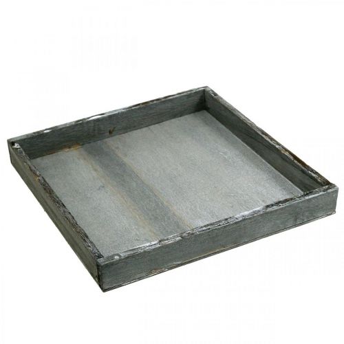 Artikel Bakke træ firkantet grå, hvid borddekoration shabby chic 24,5×24,5cm
