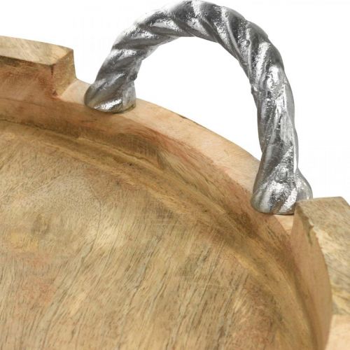 Floristik24 Træbakke med greb, borddekoration rund ægte træ, metal natur, sølv Ø40,5cm